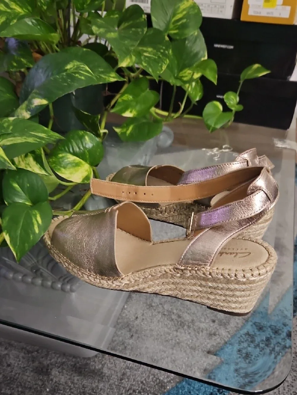 Clarks Rose Gold Espadrille Wedge Slingbacks